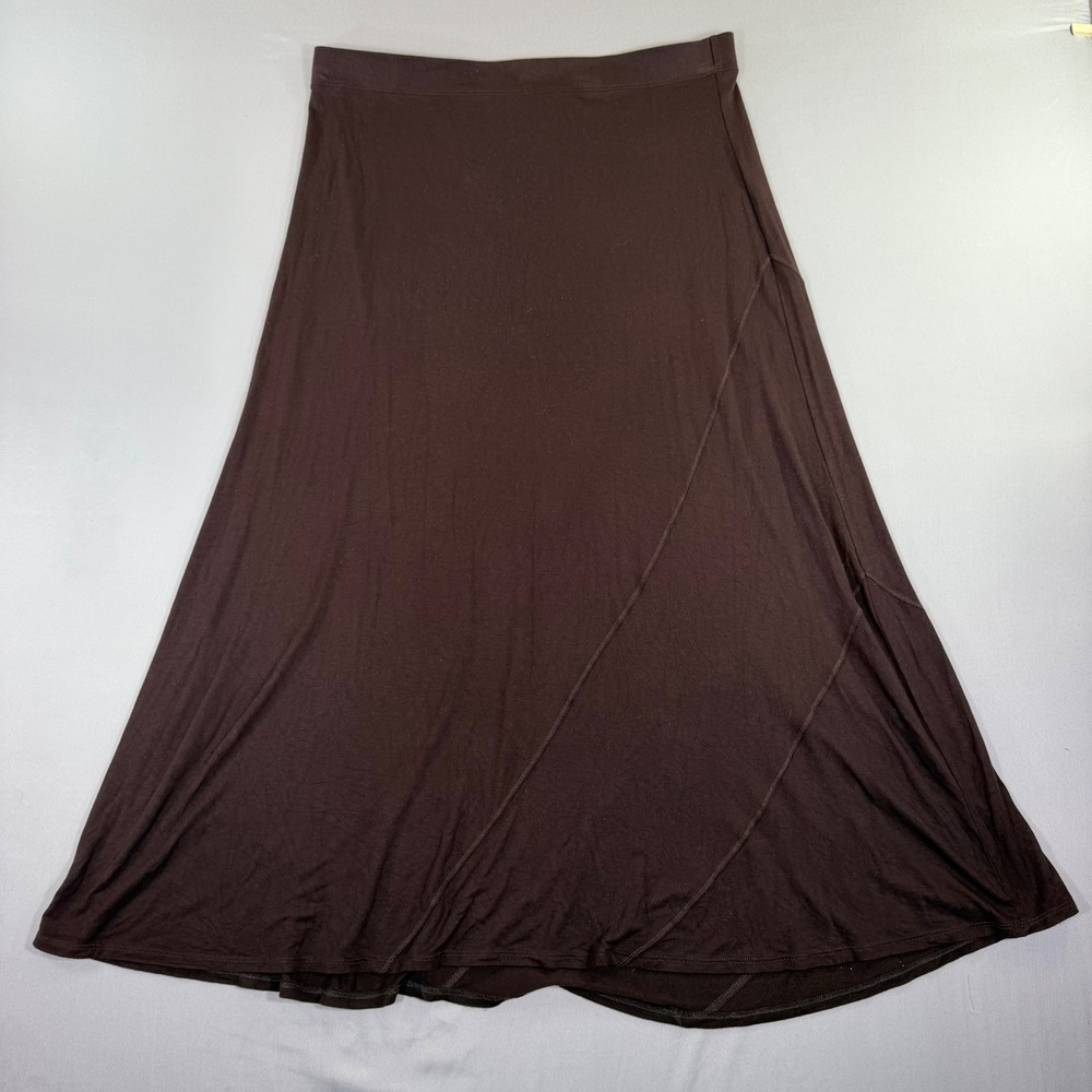 Brown Midi Skirt Stretch Jersey Liquid Knit Large Minimal Earthy Fall Capsule